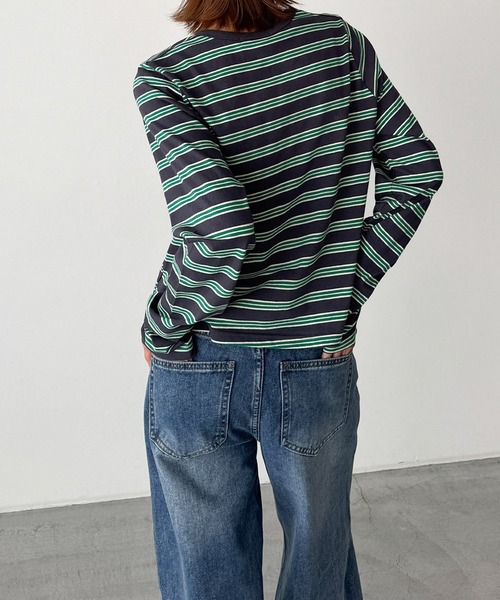 CANAL JEAN(キャナルジーン)の「Lakey Park マルチボーダーロングTシャツ(Tシャツ/カットソー・レディース・グレー/クリーム/グリーン・ONE SIZE)」の10枚目の写真