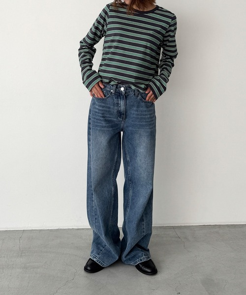 CANAL JEAN(キャナルジーン)の「Lakey Park マルチボーダーロングTシャツ(Tシャツ/カットソー・レディース・グレー/クリーム/グリーン・ONE SIZE)」の11枚目の写真