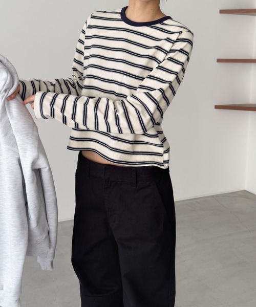 CANAL JEAN(キャナルジーン)の「Lakey Park マルチボーダーロングTシャツ(Tシャツ/カットソー・レディース・グレー/クリーム/グリーン・ONE SIZE)」の16枚目の写真