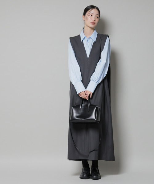 NANO universe（ナノユニバース）の「ショルダータックVネックワンピース（ワンピース・レディース・グリーン/ベージュ/チャコール・FREE）」の6枚目の写真