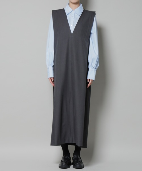 NANO universe（ナノユニバース）の「ショルダータックVネックワンピース（ワンピース・レディース・グリーン/ベージュ/チャコール・FREE）」の16枚目の写真