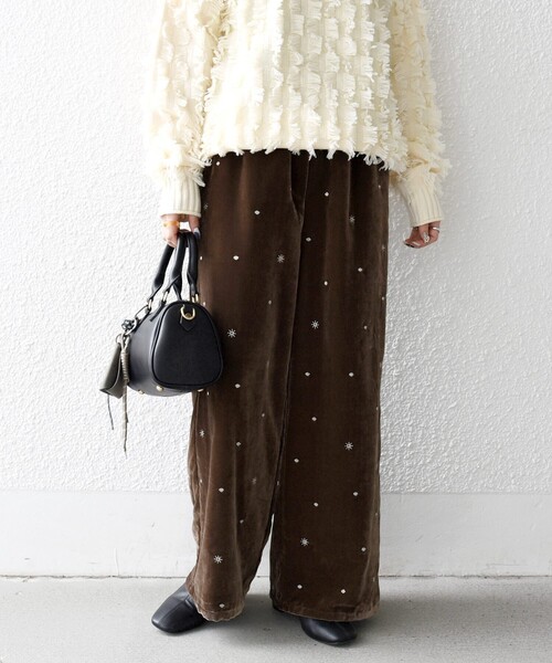 セール】SHIPS any:〈手洗い可能〉ポリエステル ベロア 刺繍