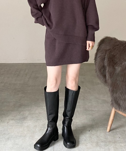 She's Closet（シーズクローゼット）の「ハイウエストストレートタイトニットミニスカート（スカート・レディース・ブラウン/ベージュ/ブラック/グレー・FREE）」の4枚目の写真
