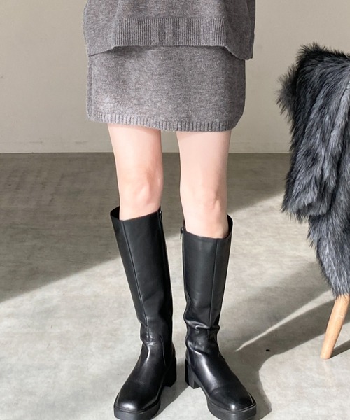 She's Closet（シーズクローゼット）の「ハイウエストストレートタイトニットミニスカート（スカート・レディース・ブラウン/ベージュ/ブラック/グレー・FREE）」の3枚目の写真