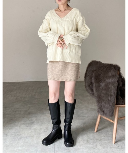 She's Closet（シーズクローゼット）の「ハイウエストストレートタイトニットミニスカート（スカート・レディース・ブラウン/ベージュ/ブラック/グレー・FREE）」の12枚目の写真