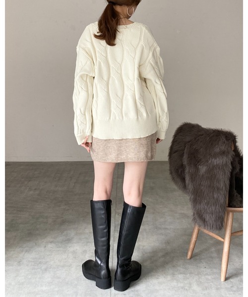 She's Closet（シーズクローゼット）の「ハイウエストストレートタイトニットミニスカート（スカート・レディース・ブラウン/ベージュ/ブラック/グレー・FREE）」の13枚目の写真