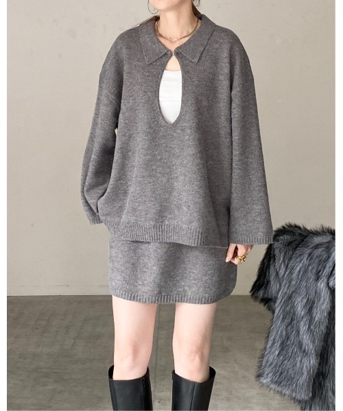 She's Closet（シーズクローゼット）の「ハイウエストストレートタイトニットミニスカート（スカート・レディース・ブラウン/ベージュ/ブラック/グレー・FREE）」の14枚目の写真