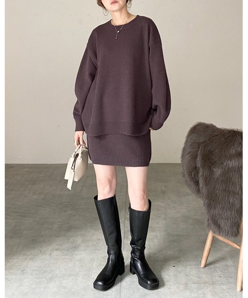 She's Closet（シーズクローゼット）の「ハイウエストストレートタイトニットミニスカート（スカート・レディース・ブラウン/ベージュ/ブラック/グレー・FREE）」の20枚目の写真