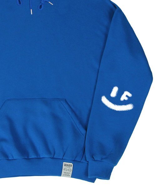 GRAVER（グレーバー）の「[UNISEX]エルボースプレイスマイルドローイングフードパーカー_コバルトブルー（パーカー・レディース・ブルー・SMALL/MEDIUM/LARGE/X-LARGE）」の4枚目の写真