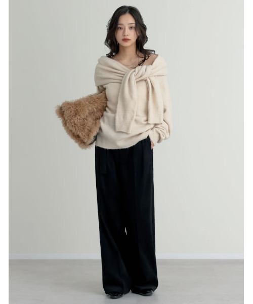 Re:EDIT（リエディ）の「[2025 WINTER COLLECTION][低身長/高身長サイズ有]ランダムコーデュロイベルト付きワイドストレートパンツ（その他パンツ・レディース・ブラック/チャコールグレー/ブラウン/ベージュ・SHORT/MEDIUM/TALL/LARGE）」の13枚目の写真