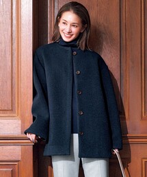 レディースのノーカラーコート（ブルー・ネイビー/青色系