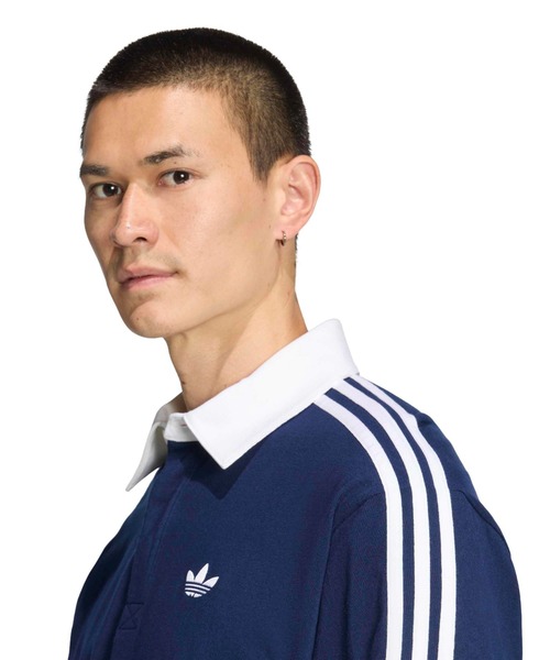 adidas(アディダス)の「adidas 3-STRIPES RUGBY LONGSLEEVE POLO / アディダス 3 ストライプ ラグビー ロングスリーブ ポロ(ポロシャツ・メンズ・ネイビー・M/S/XXL/XL/L)」の3枚目の写真