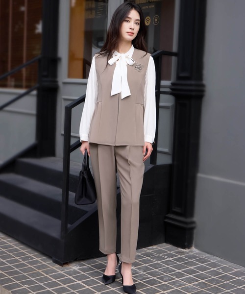 セットアップ フォーマルドレス パンツスーツ ノーカラーベスト テーパードパンツ パーティードレス ロング丈 レディース ドレス セレモニードレス フェミニン ノースリーブ 結婚式 謝恩会 発表会 食事会 上品 きれいめ すっきり スタイルアップ 軽やか フレ セール】セットアップ フォーマルドレス パンツスーツ ノーカラー