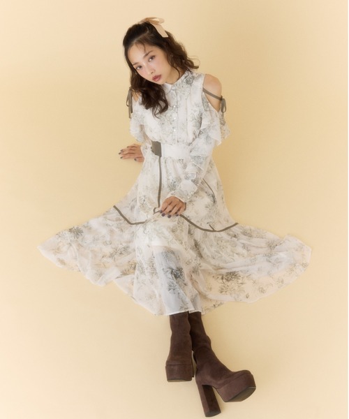 rienda（リエンダ）の「フリルスリーブニットドッキングワンピ 秋服 冬 