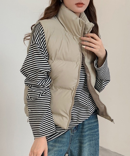 Miniministore(ミニミニストア)の「ダウンベスト ジップアップパデッドベスト(ベスト・レディース・ダークグレー/ベージュ/ブラウン/ブラック/ライトグレー・FREE)」の5枚目の写真
