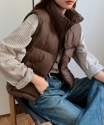 ショート丈中綿ベスト ショートベスト ダウンベスト」に該当する