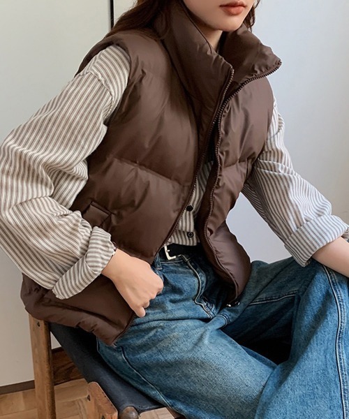 Miniministore(ミニミニストア)の「ダウンベスト ジップアップパデッドベスト(ベスト・レディース・ダークグレー/ベージュ/ブラウン/ブラック/ライトグレー・FREE)」の4枚目の写真