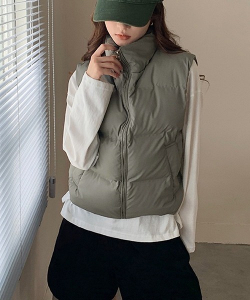 Miniministore(ミニミニストア)の「ダウンベスト ジップアップパデッドベスト(ベスト・レディース・ダークグレー/ベージュ/ブラウン/ブラック/ライトグレー・FREE)」の3枚目の写真