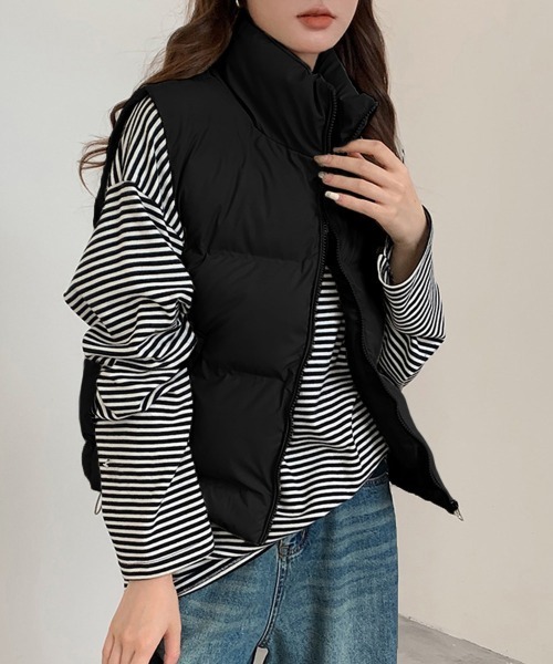 Miniministore(ミニミニストア)の「ダウンベスト ジップアップパデッドベスト(ベスト・レディース・ダークグレー/ベージュ/ブラウン/ブラック/ライトグレー・FREE)」の2枚目の写真