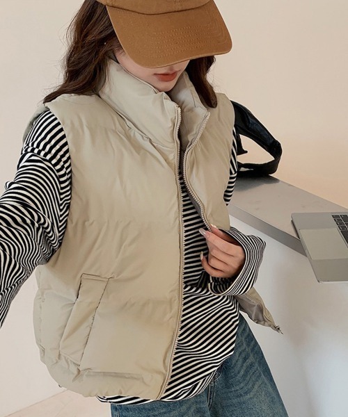 Miniministore(ミニミニストア)の「ダウンベスト ジップアップパデッドベスト(ベスト・レディース・ダークグレー/ベージュ/ブラウン/ブラック/ライトグレー・FREE)」の11枚目の写真