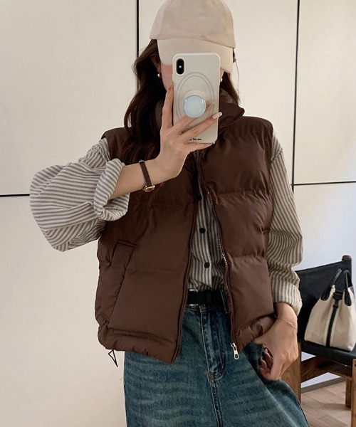 Miniministore(ミニミニストア)の「ダウンベスト ジップアップパデッドベスト(ベスト・レディース・ダークグレー/ベージュ/ブラウン/ブラック/ライトグレー・FREE)」の16枚目の写真