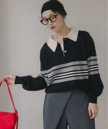 210nouve | マルチボーダー ポロ襟 ニット(ニット/セーター)