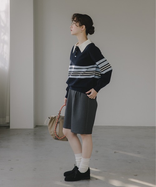セール】マルチボーダー ポロ襟 ニット（ニット/セーター）｜210nouve