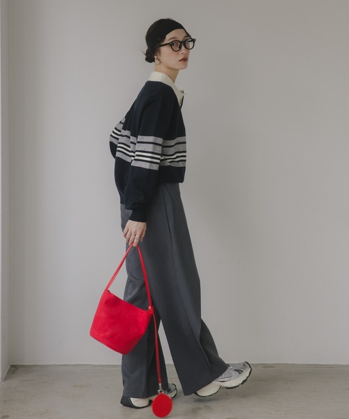 210nouve(トゥージュヌーブ)の「マルチボーダー ポロ襟 ニット(ニット/セーター・レディース・ブルー/グレー/イエロー・FREE)」の16枚目の写真