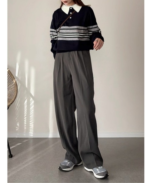 セール】マルチボーダー ポロ襟 ニット（ニット/セーター）｜210nouve