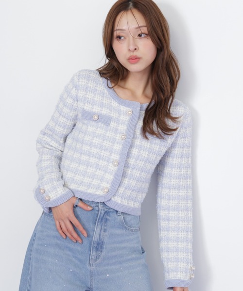 JILL by JILL STUART(ジルバイジルスチュアート)の「◇ラメミックスツィードニットジャケット(ニット/セーター・レディース・ブルー/ホワイト/グレー・FREE)」の1枚目の写真