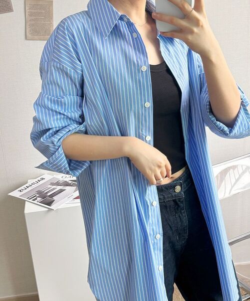 RMRN(アルエームアルエヌ)の「STRIPE EASY SHIRT(シャツ/ブラウス・レディース・スカイブルー/ピンク/ブルー・FREE)」の7枚目の写真