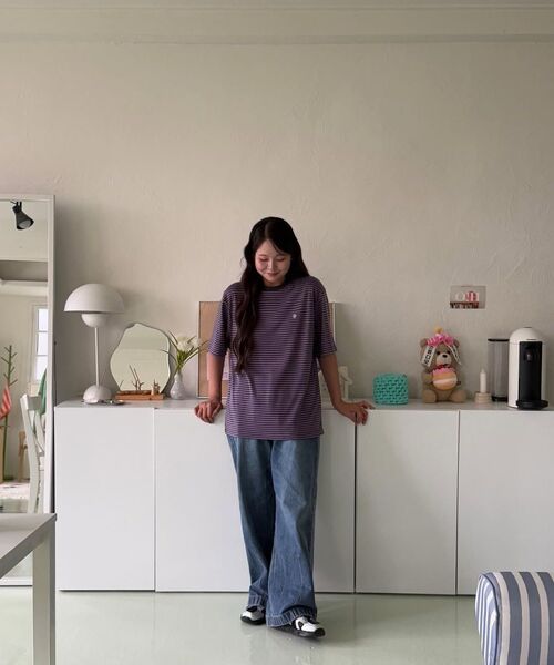 SLOW RECORD HOUSE(スローレコードハウス)の「ストライプ半袖Tシャツ_パープル(Tシャツ/カットソー・レディース・その他・LARGE/SMALL/MEDIUM)」の10枚目の写真