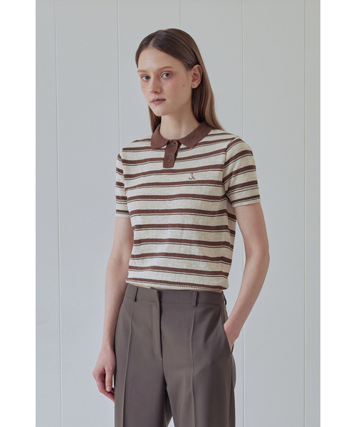 AFTERHOURS(アフターアワーズ)の「MULTI STRIPE COLLAR KNIT (BROWN)(ニット/セーター・レディース・その他・FREE)」の1枚目の写真