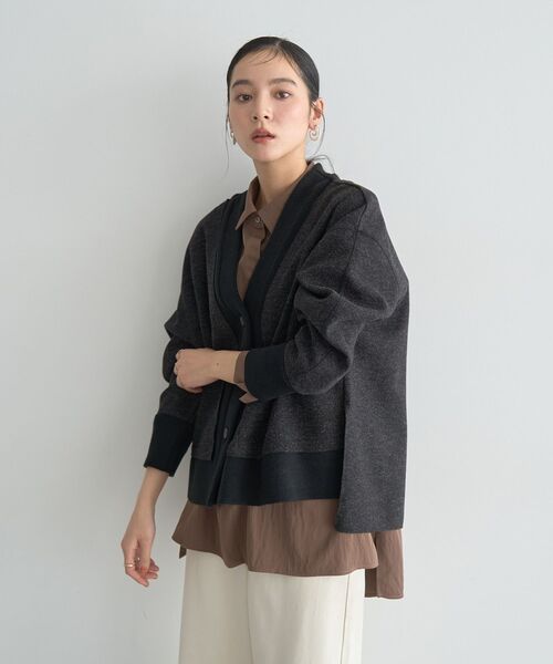 セール】ニット切替メルトンVネックカーディガン（カーディガン/ボレロ