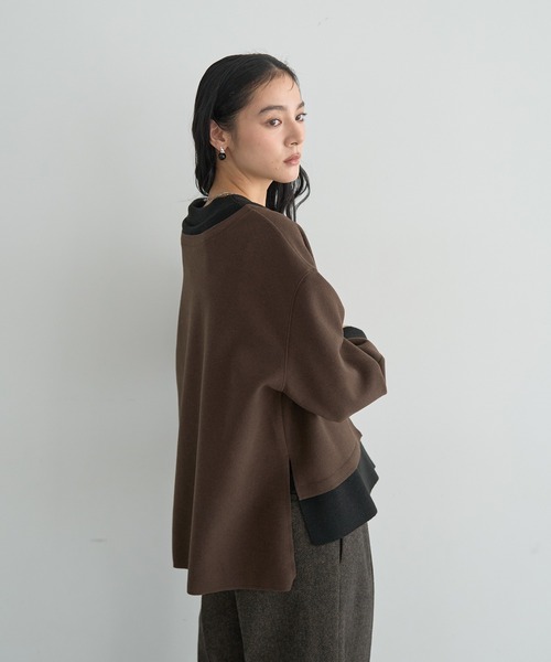 YECCA VECCA（イェッカヴェッカ）の「ニット切替メルトンVネックカーディガン（カーディガン/ボレロ・レディース・ブラウン/チャコールグレー/グレー・FREE）」の7枚目の写真