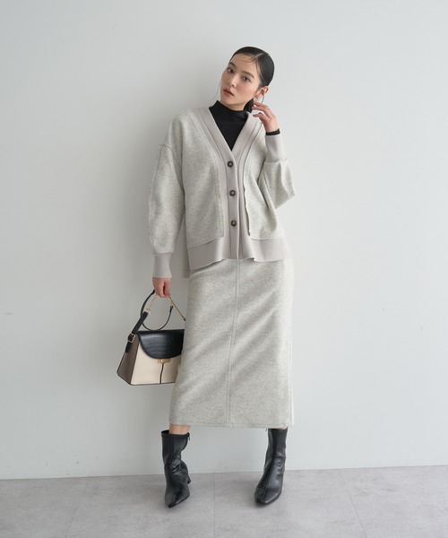 セール】ニット切替メルトンVネックカーディガン（カーディガン/ボレロ