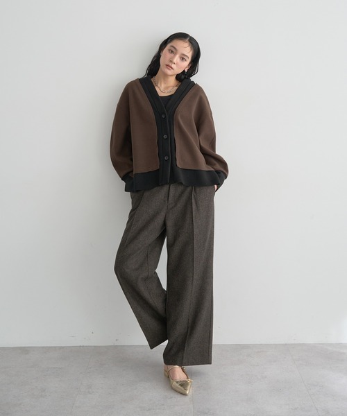 YECCA VECCA（イェッカヴェッカ）の「ニット切替メルトンVネックカーディガン（カーディガン/ボレロ・レディース・ブラウン/チャコールグレー/グレー・FREE）」の13枚目の写真