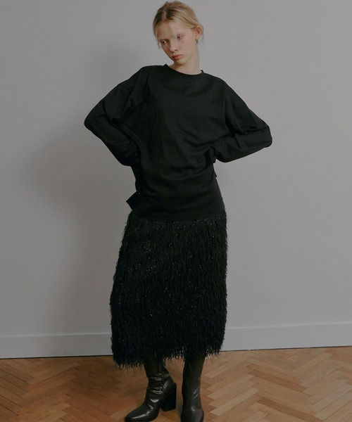 LE CIEL BLEU(ルシェルブルー)の「LEエンブロイダリーロングT / LE Embroidery Long T(Tシャツ/カットソー・レディース・ブラック/オフホワイト・36)」の6枚目の写真