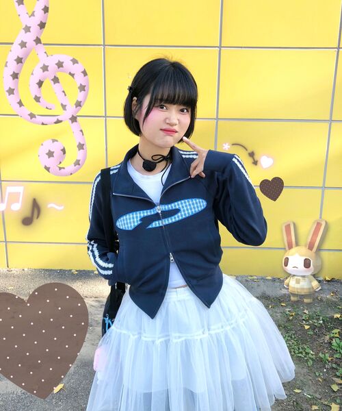 FDR(エフディーアール)の「Vintage Check Applique Track Zip-Up Navy(ナイロンジャケット・レディース・ネイビー・FREE)」の4枚目の写真