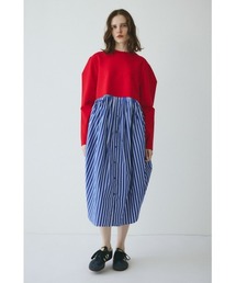 ヘリンドットサイ　赤と青のストライプドレープワンピース HeRIN.CYE｜ヘリンドットサイのワンピース（レッド/赤色系）通販