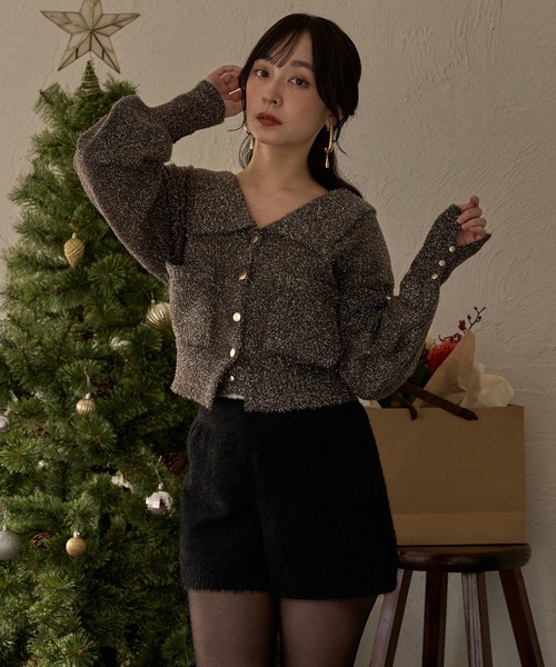 mideal（マイディール）の「glitter knit ensemble / グリッターニットアンサンブル（カーディガン/ボレロ・レディース・アイボリー/ブラウン/ピンク・FREE）」の2枚目の写真
