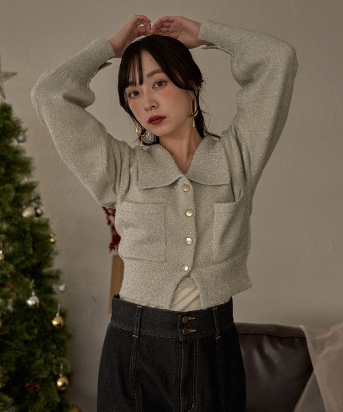 mideal（マイディール）の「glitter knit ensemble / グリッターニットアンサンブル（カーディガン/ボレロ・レディース・アイボリー/ブラウン/ピンク・FREE）」の5枚目の写真