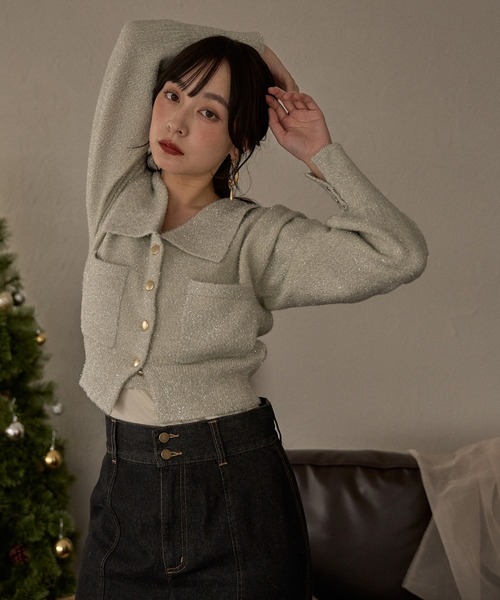 mideal（マイディール）の「glitter knit ensemble / グリッターニットアンサンブル（カーディガン/ボレロ・レディース・アイボリー/ブラウン/ピンク・FREE）」の6枚目の写真