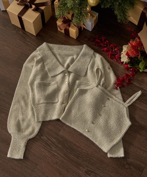 mideal（マイディール）の「glitter knit ensemble / グリッターニットアンサンブル（カーディガン/ボレロ・レディース・アイボリー/ブラウン/ピンク・FREE）」の14枚目の写真