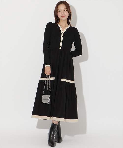 AND COUTURE(アンドクチュール)の「ケーブル編みニットドッキングワンピース(ワンピース・レディース・アイボリー/ブラック・FREE)」の4枚目の写真