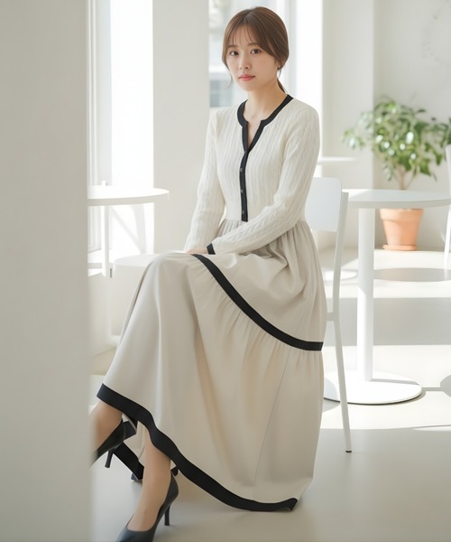 AND COUTURE(アンドクチュール)の「ケーブル編みニットドッキングワンピース(ワンピース・レディース・アイボリー/ブラック・FREE)」の17枚目の写真