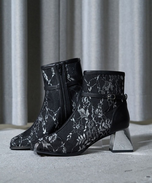 HARE(ハレ)の「レースチュールヒールブーツ(HARE)(ブーツ・レディース・ブラック系その他/ブラック・MEDIUM/LARGE)」の2枚目の写真