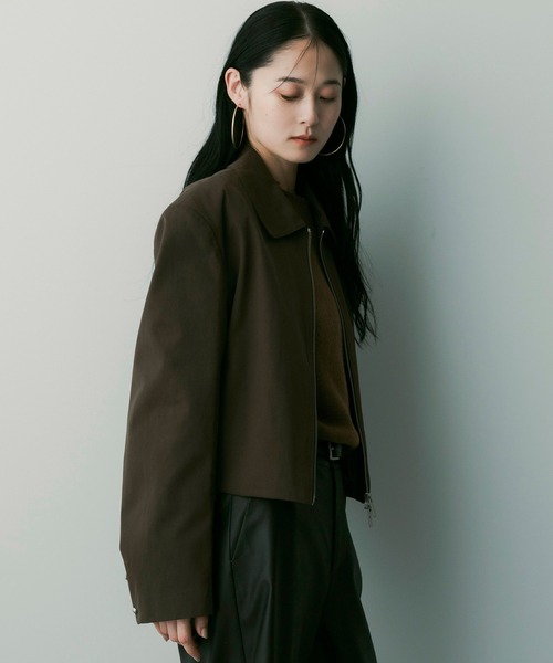 SERENO(セレーノ)の「クロップドジップジャケット(その他アウター・レディース・ダークブラウン/ブラック・ONESIZE)」の6枚目の写真