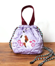 HOUSTON woman ヒューストン ウーマン CAT ALASKA EMB QUILTING EFECT BAG 猫 ネコ 龍 アラスカ 動物 刺繍 キルティング エフェクトバッグ 巾着バッグ