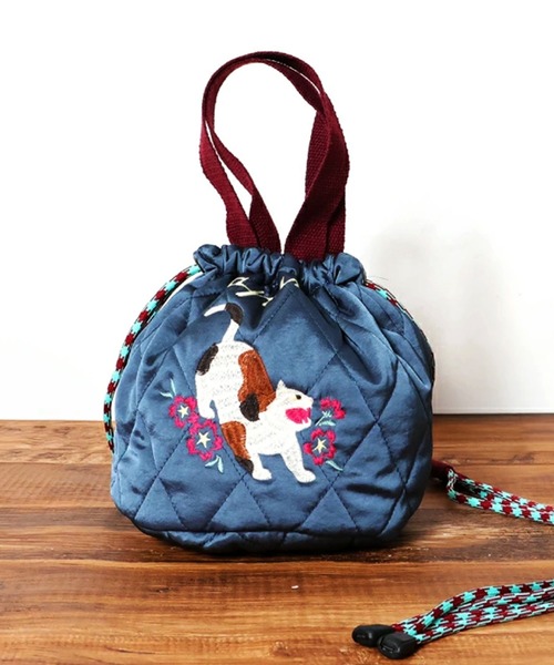 HOUSTON(ヒューストン)の「HOUSTON woman ヒューストン ウーマン CAT ALASKA EMB QUILTING EFECT BAG 猫 ネコ 龍 アラスカ 動物 刺繍 キルティング エフェクトバッグ 巾着バッグ(ショルダーバッグ・レディース・ラベンダー/ピンク/レッド/オリーブ/イエロー/ネイビー・FREE)」の4枚目の写真